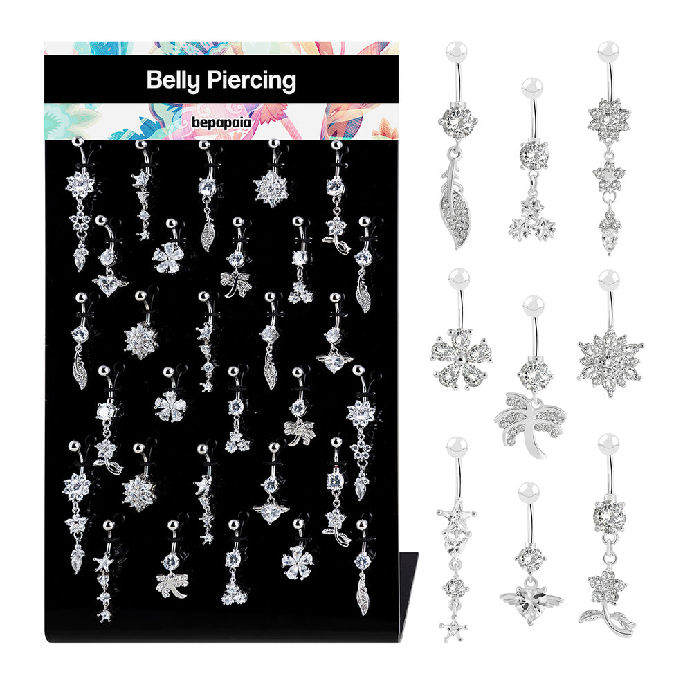 Piercing de nombril en acier avec plusieurs zircons