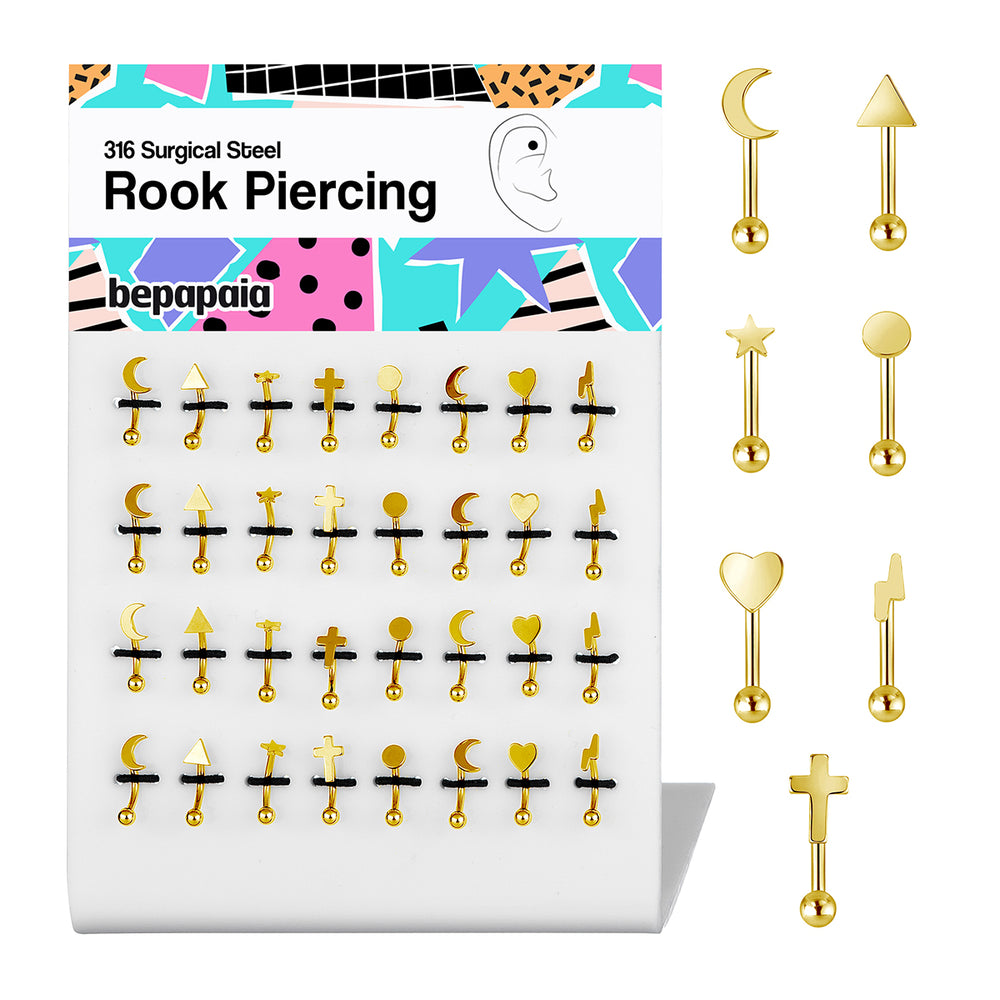 Piercing rook géométrique assorti doré