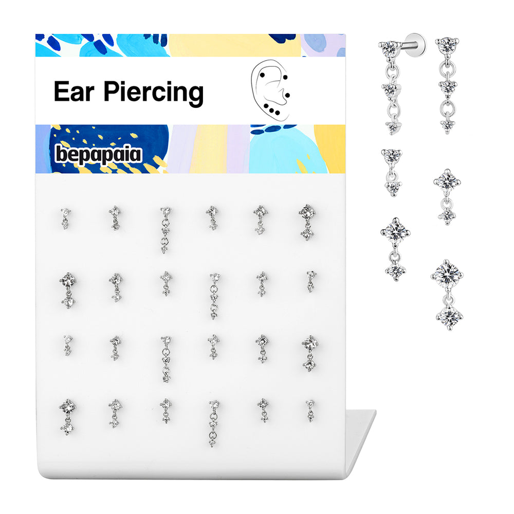 Labret avec Zircons en Cascade