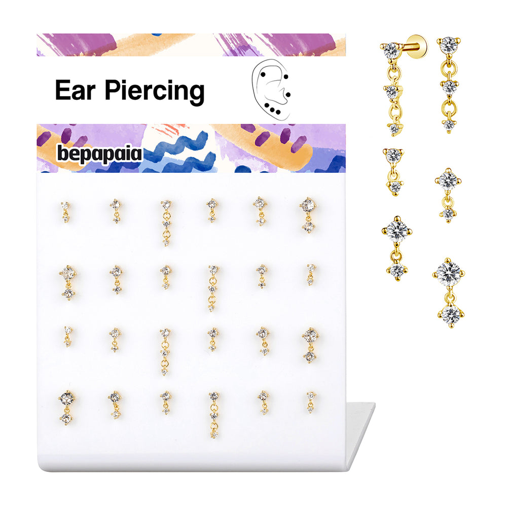 Labret doré avec Zircons en Cascade