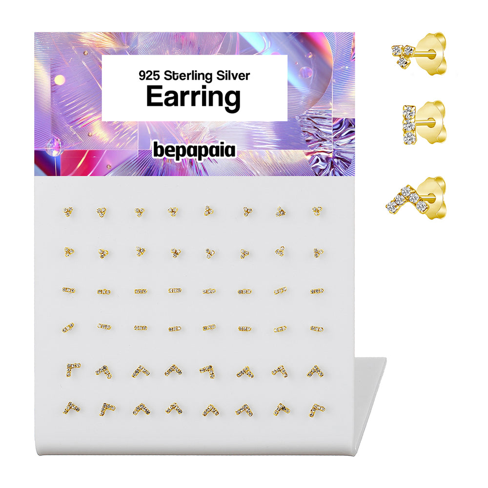 Boucle d’oreille minimaliste en argent avec multizirconias dorée